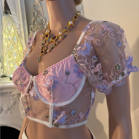 ROMWE Pink Floral Sheer Bralette - Picture 6 of 16